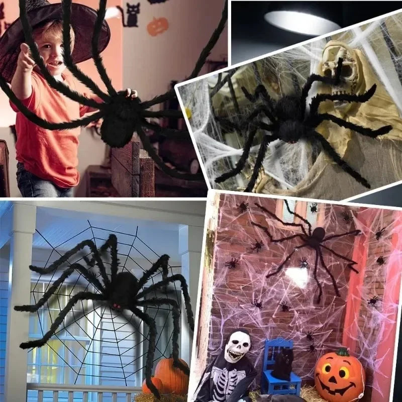 Giant Black Plush Spider Halloween Prop