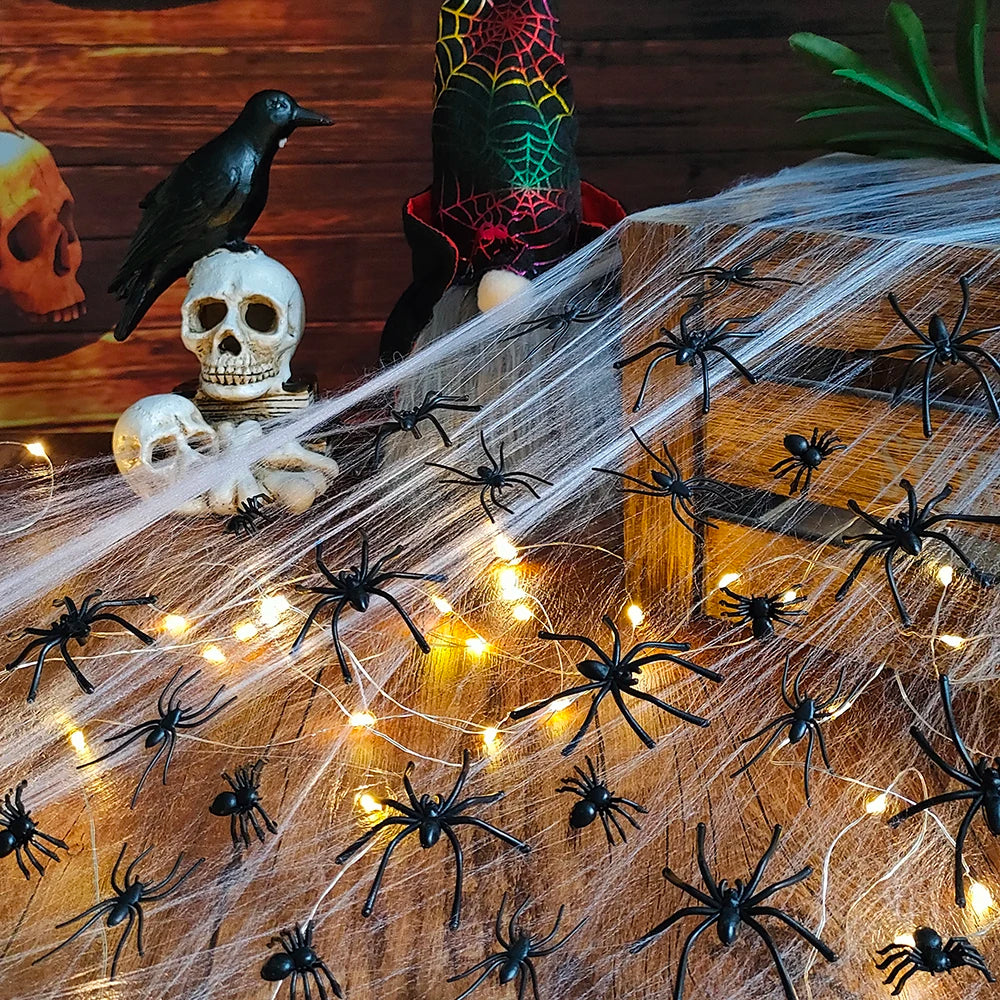 Black Mini Fake Spiders Halloween Prank Set