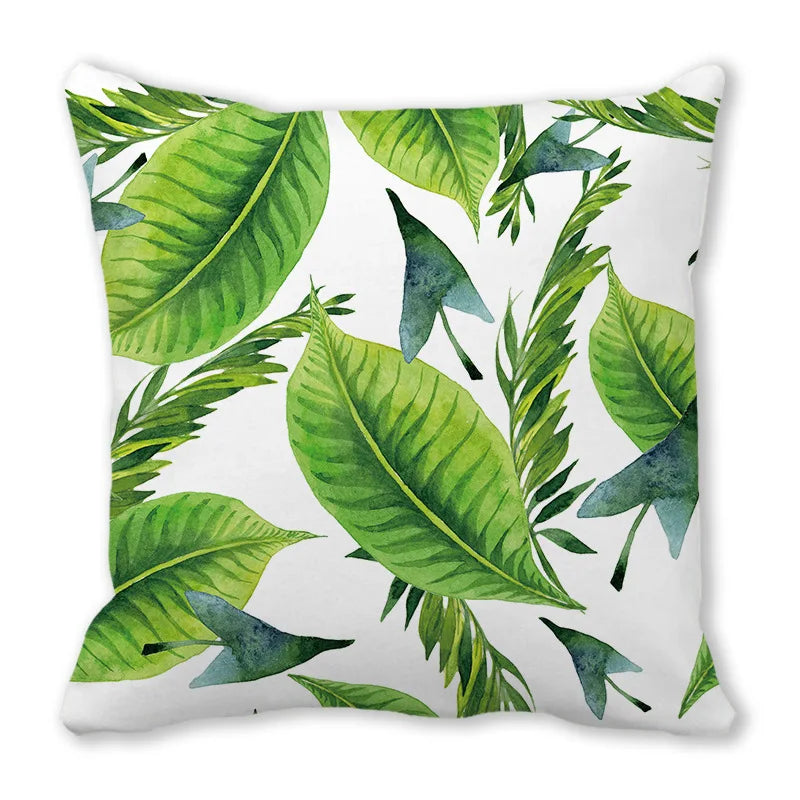 Tropical Leaf Print Plush Pillow Cover