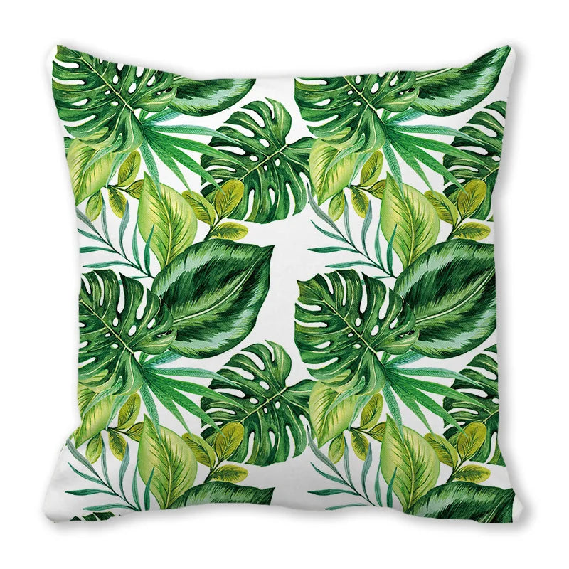 Tropical Leaf Print Plush Pillow Cover