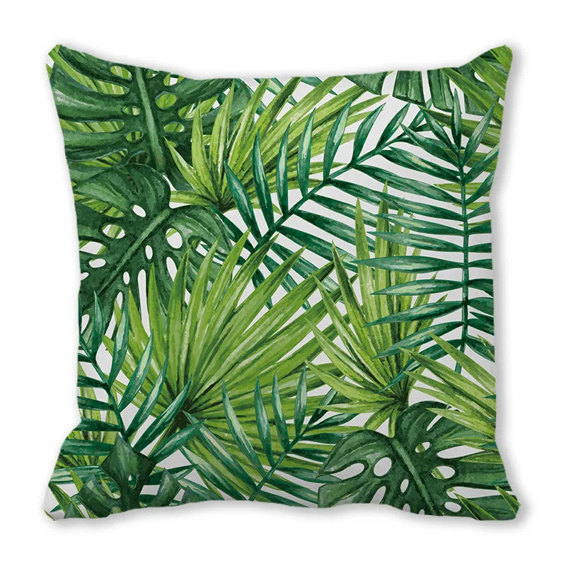 Tropical Leaf Print Plush Pillow Cover