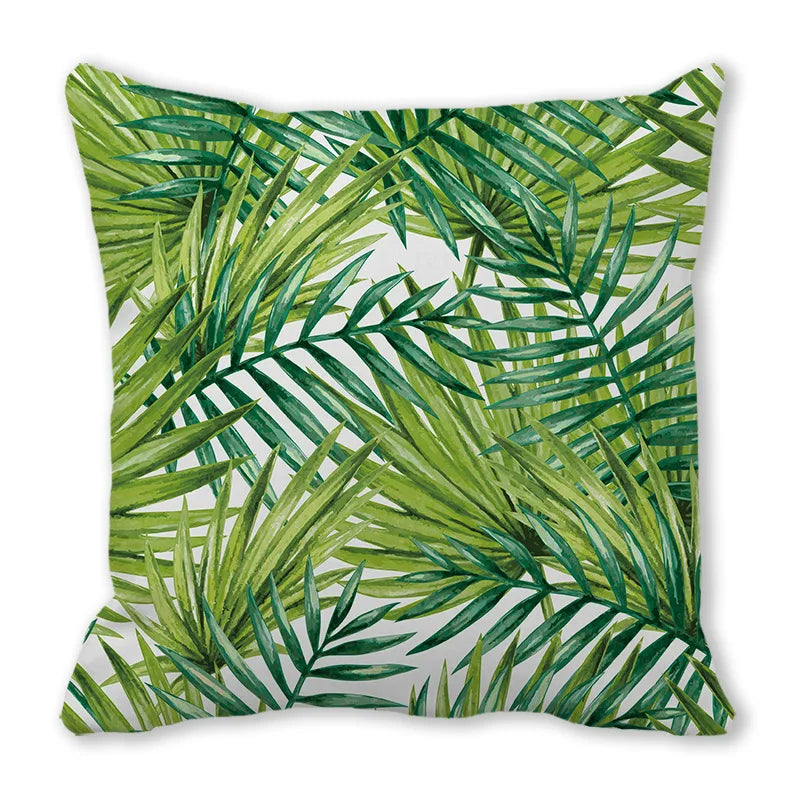 Tropical Leaf Print Plush Pillow Cover