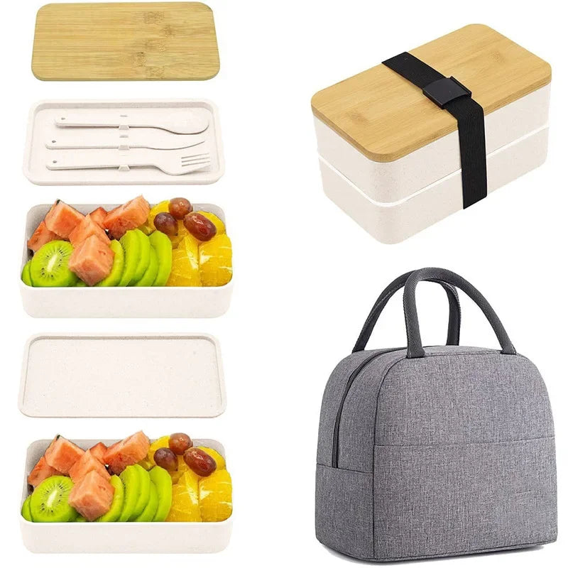 2-Tier Bento Lunch Box with Cutlery Set