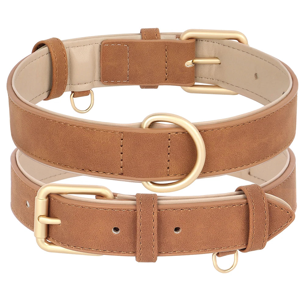 Soft Padded Leather Dog Collar & Leash Set