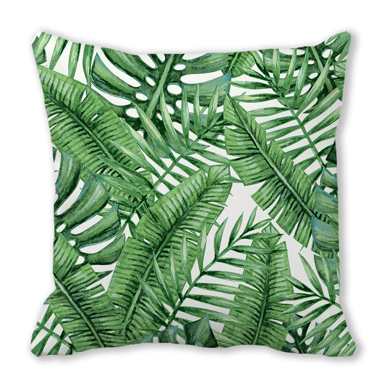 Tropical Leaf Print Plush Pillow Cover