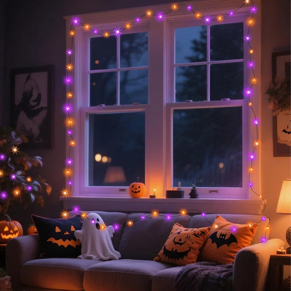 LED Halloween Purple & Orange Fairy String Lights