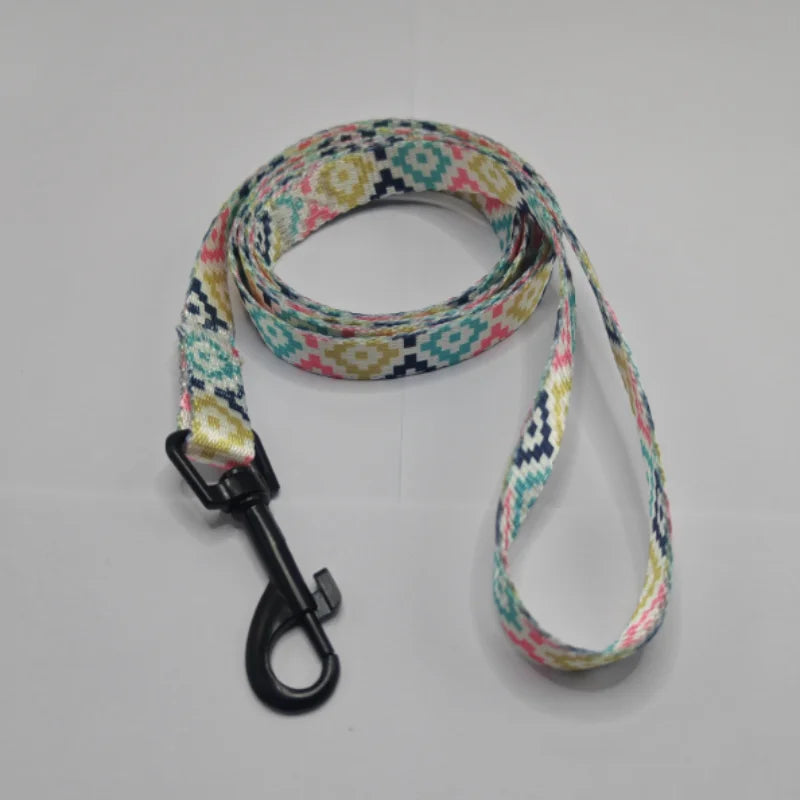 Colorful Printed Dog Collar & Leash Set