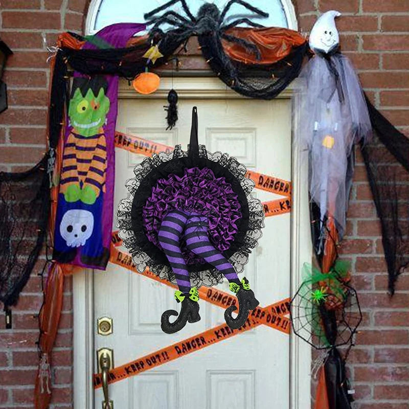 Halloween Witch Hat Leg Door Wreath