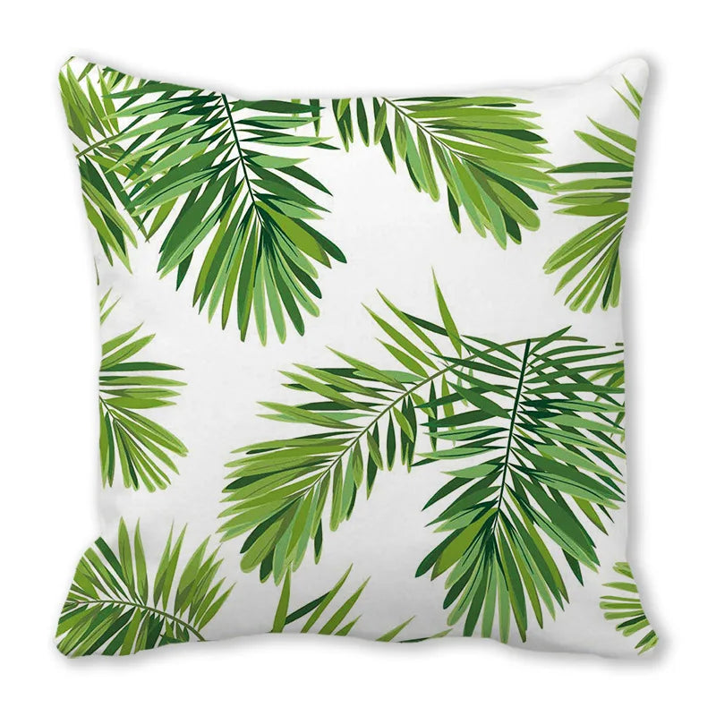 Tropical Leaf Print Plush Pillow Cover