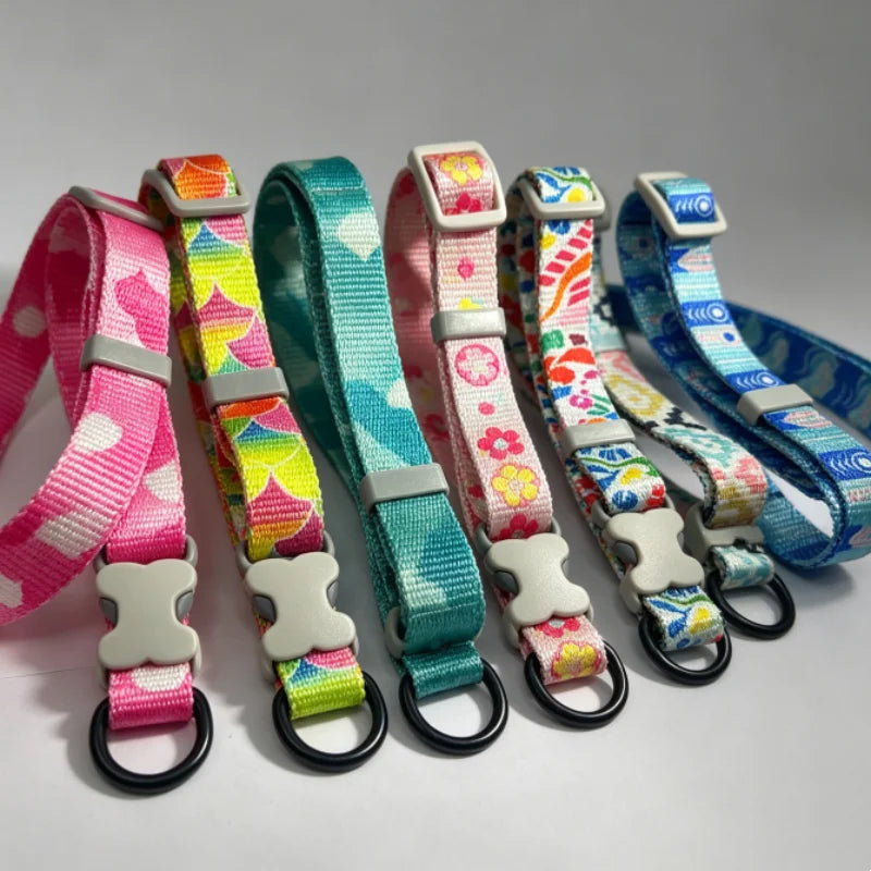 Colorful Printed Dog Collar & Leash Set