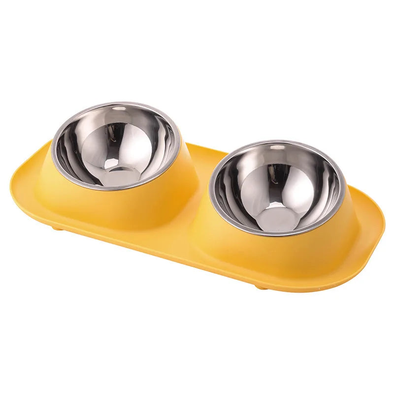 Tilted Stainless Steel Double Pet Bowl