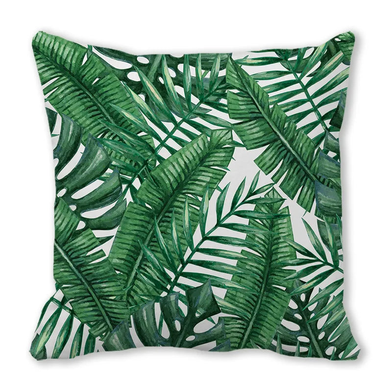 Tropical Leaf Print Plush Pillow Cover