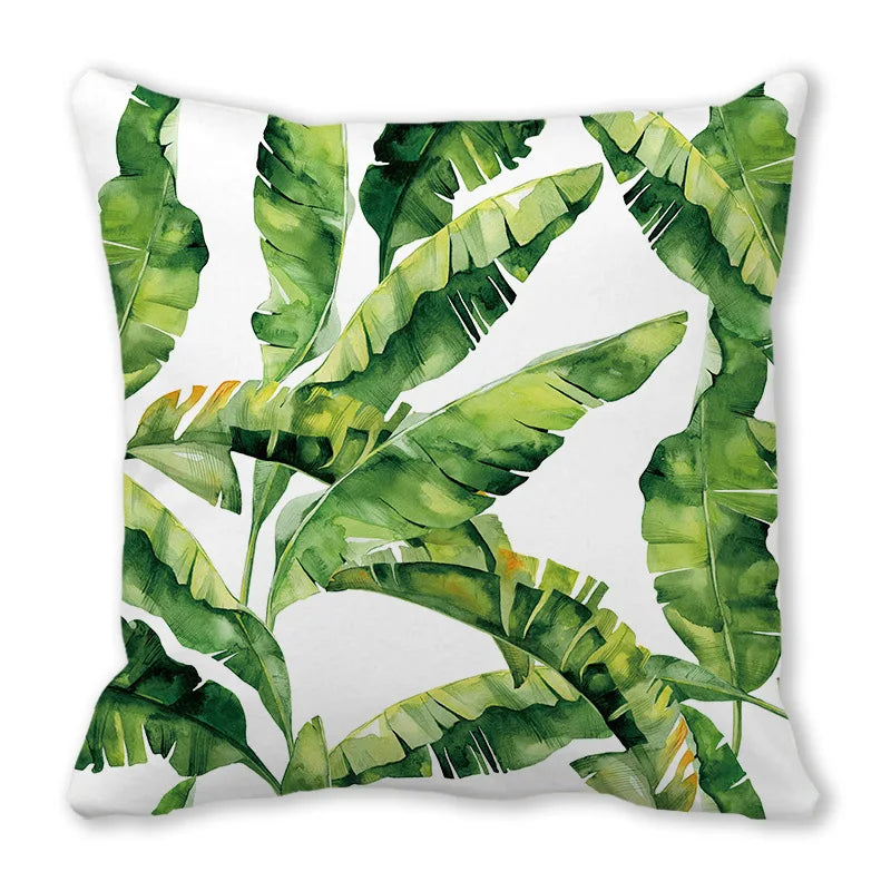 Tropical Leaf Print Plush Pillow Cover