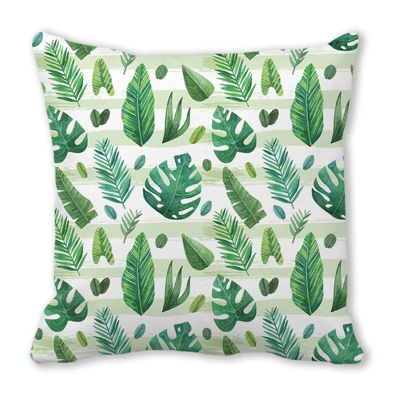 Tropical Leaf Print Plush Pillow Cover
