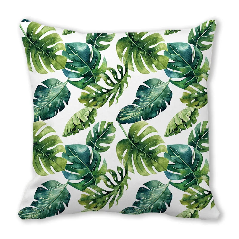 Tropical Leaf Print Plush Pillow Cover