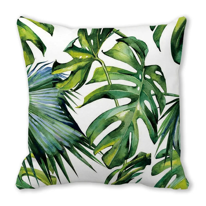 Tropical Leaf Print Plush Pillow Cover