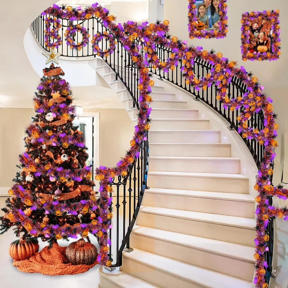 Halloween Glitter Bat & Pumpkin Door Wreath