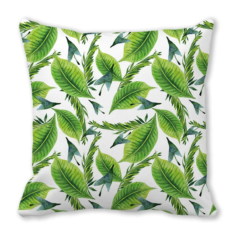 Tropical Leaf Print Plush Pillow Cover