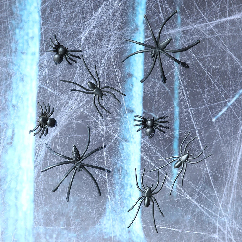 Black Mini Fake Spiders Halloween Prank Set
