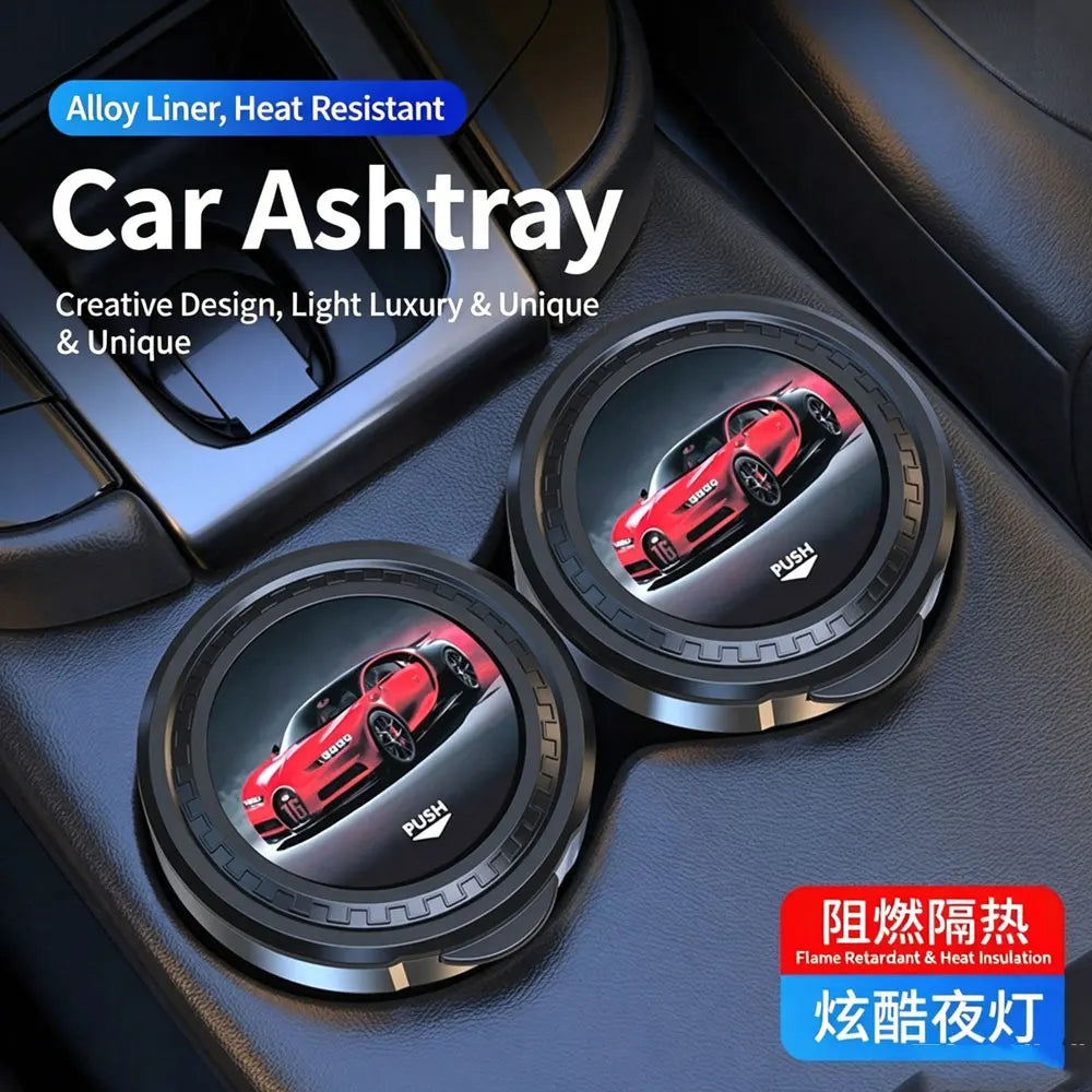 LED Car Ashtray with Lid & One-Key Opening