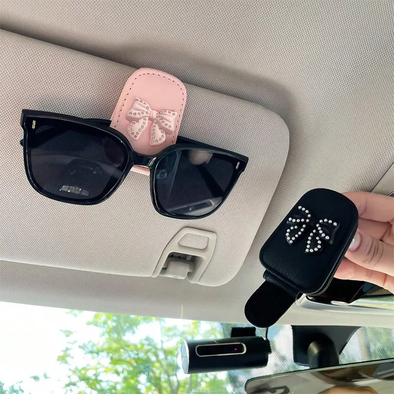 Cute Pink Bow Car Sun Visor Sunglasses Holder
