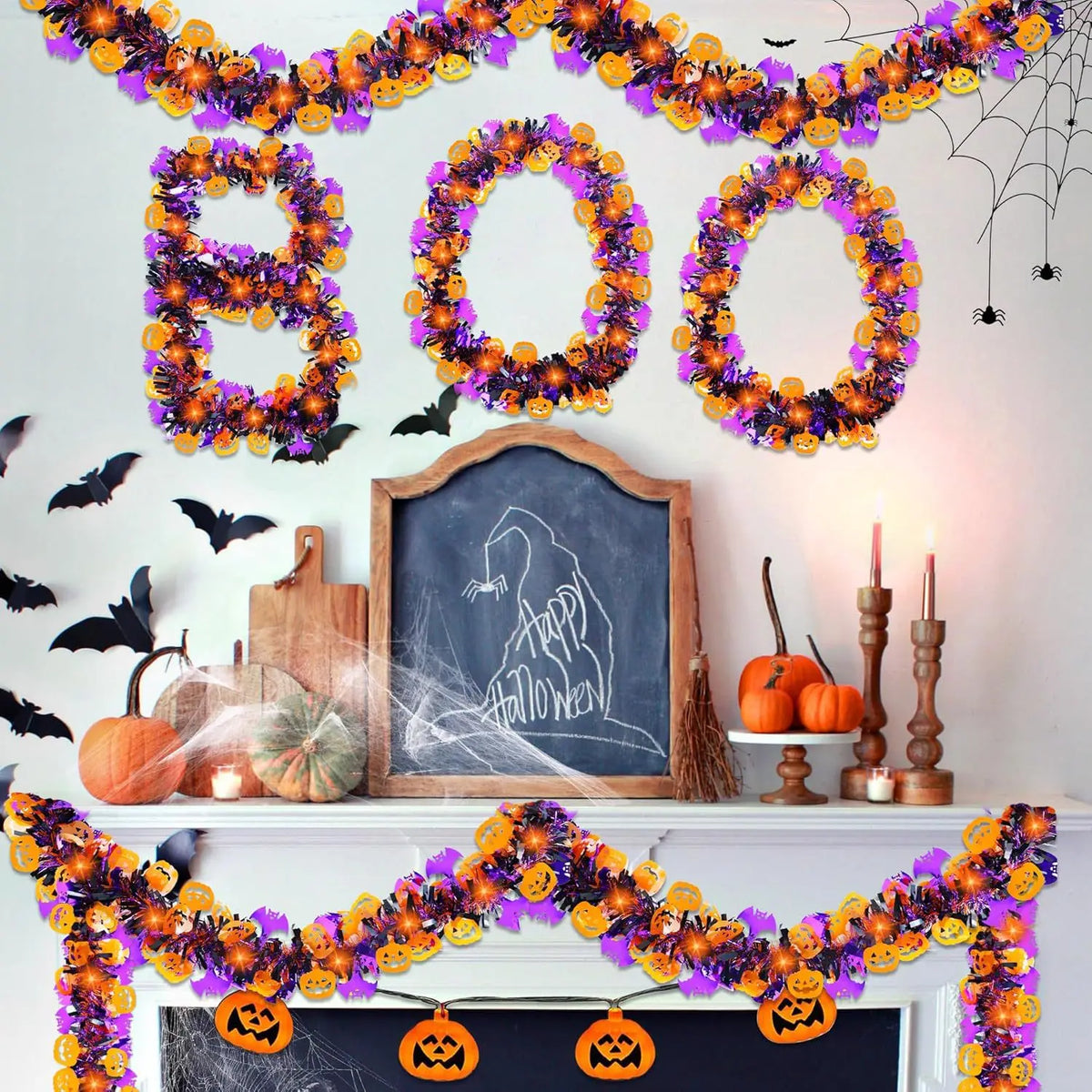 Halloween Glitter Bat & Pumpkin Door Wreath
