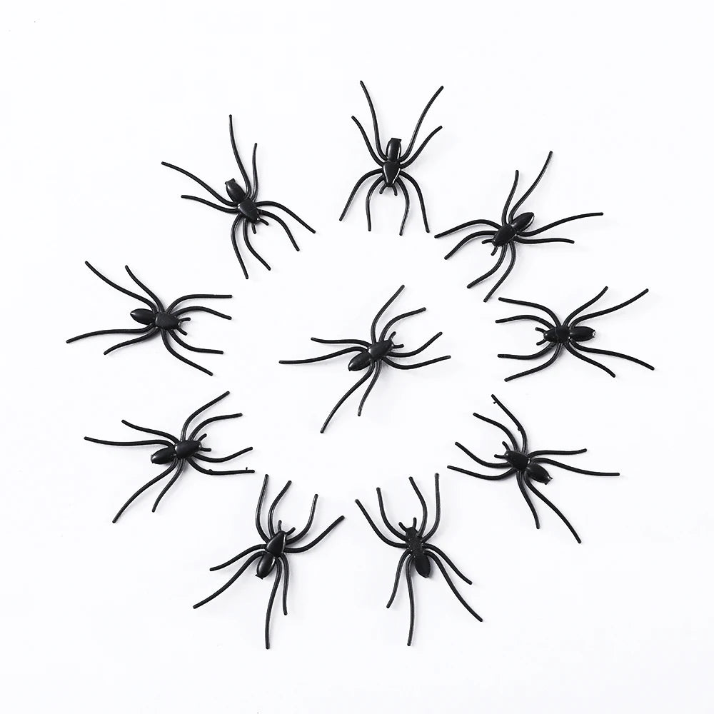 Black Mini Fake Spiders Halloween Prank Set